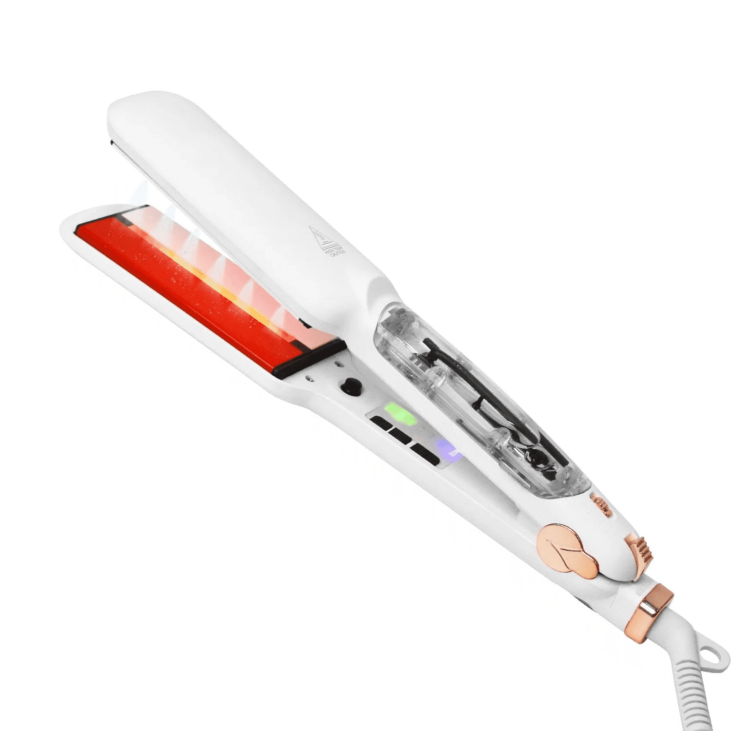 Professional Steam Infrared Hair Straightener Flat Iron, with 2 inch Wide Tourmaline Ceramic Plate, Fast Vapor Instant Heat Up with Adjustable Temperature, Dual Voltage (White)