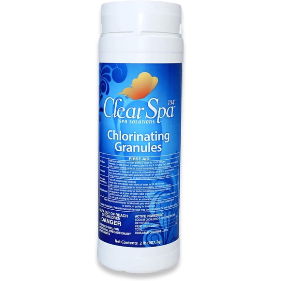 Clear Spa 104° Spa Chlorine Granules for Hot Tub - Hot Tub Chlorinating Granules - Granulated Chlorine for Hot Tub and Spa - Spa & Hot Tub Chemical Controls Bacteria and Algae - 2 Pounds (1)