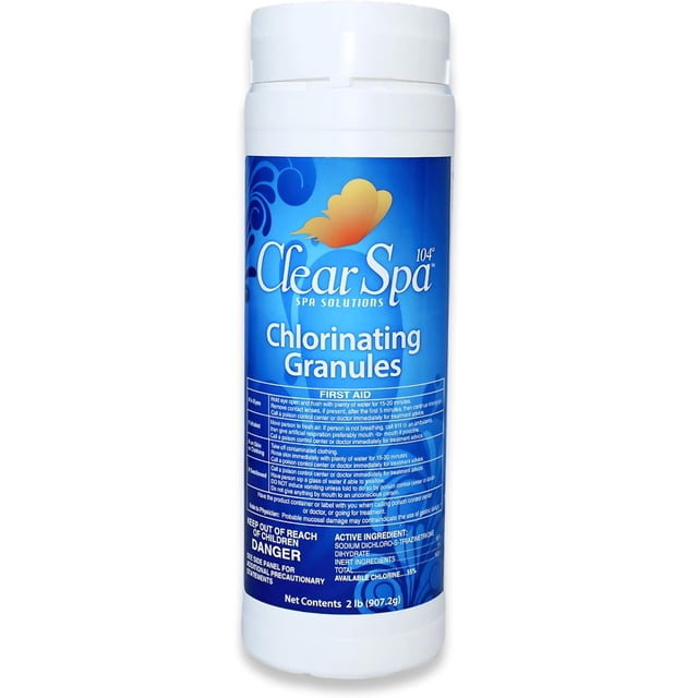Clear Spa 104° Spa Chlorine Granules for Hot Tub - Hot Tub Chlorinating Granules - Granulated Chlorine for Hot Tub and Spa - Spa & Hot Tub Chemical Controls Bacteria and Algae - 2 Pounds (1)