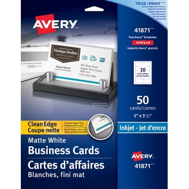 Avery Business Cards, Clean Edge, Matte White, 2"x3", for Inkjet Printer, 10 Cards/Sheet, 5 Sheets/pack, 50 Cards- 41871