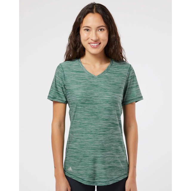 T-Shirt Technique à Col en V pour Femmes, 3TG, Vert Collégial Mélangé