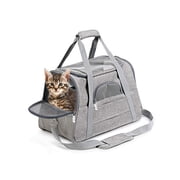 LUXUR Dog Carrier Airline Approved Cat Carriers Soft Sided Safety Pet Bags Portable Ventilated Collapsible Gray S-44cmx25cmx28cm/17.32x9.84x11.02"