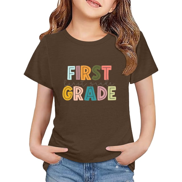 LIJCC Garçons Filles Premier Jour de Première Année Rentrée des Classes T-Shirt en Coton T-Shirt à Manches Courtes Haut T-Shirt à Imprimé Lettres Haut de Rentrée