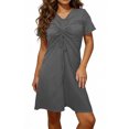 thumbnail image 1 of Mceream Robes d'Été pour Femmes Grande Taille Midi Froncées Robes Ajustables à Torsade devant Col en V 2026 Vacances Élégantes à Manches Courtes Boho Robe de Plage Gris Foncé TTG, 1 of 6