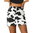 thumbnail image 1 of Unique Bargains Jupe Courte Mini Décontractée pour Femme à Imprimé Vache, Taille Haute, Dos Élastique, Blanc Noir P, 1 of 6