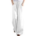 thumbnail image 4 of Pantalon Grand en Lin pour Femmes, Taille Élastique à Cordon, Palazzo Décontracté avec Poches, 4 of 6