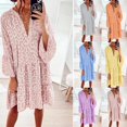 thumbnail image 3 of U.Vomade Nouvelle Robe Mini Ample Léopard Femme Décontractée Rose Col en V Manches à Volants Jupe Chemise de Fête Femme Plage Robe Bohème, 3 of 4
