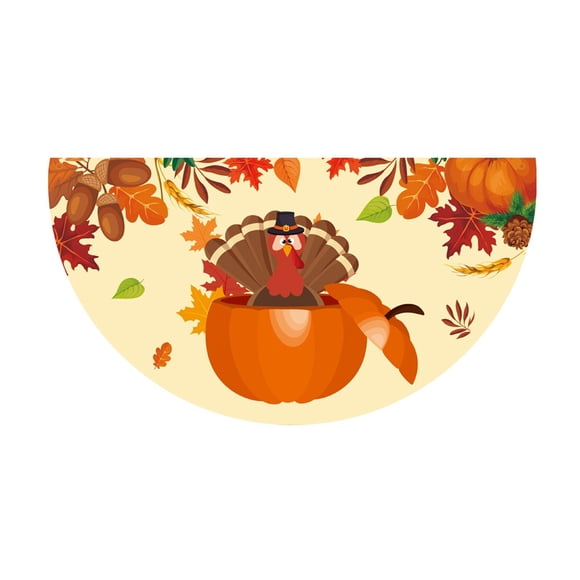 Fall Thanksgiving Semicircular Fan Flag Turkey Pumpkin Flag for Indoor Outdoor Decoration