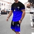 thumbnail image 1 of Men's Suits 2024 Summer Tracksuit Plus Size Short Sleeve O Neck Athletic Suit Casual Color Block Waist Tracksuit Set, 1 of 4