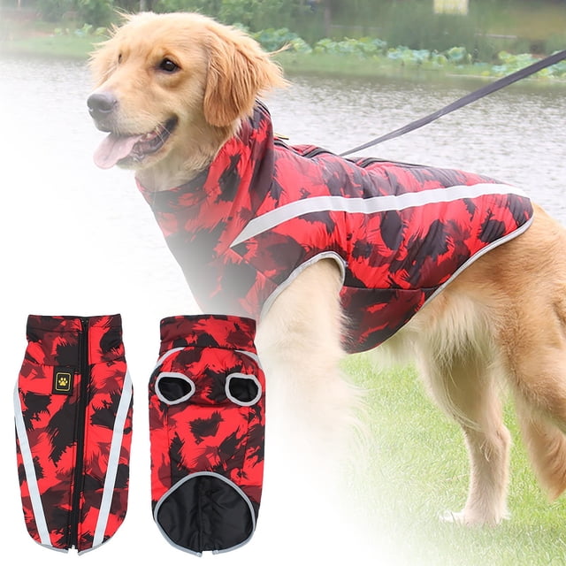 Reflective Thickened Winter Jacket for Dogs - Warm Lined Overcoat with Adjustable Fit for Autumn and Winter Outdoor Activities