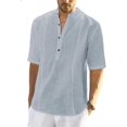 thumbnail image 1 of Chemises Homme en Lin à Manches Courtes Boutonnée Coton Chemise Henley Été Plage Tops Regular Fit, 1 of 5