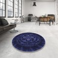 thumbnail image 4 of Ahgly Tapis Rond Lavable en Machine Intérieur Transitionnel Bleu Nuit, 5 Pieds Rond, 4 of 7
