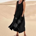 thumbnail image 2 of RKSTN Robes d'Été pour Femmes Décontractées en Coton et Lin à Col Rond Sans Manches Robes de Plage Amples Grande Taille à Imprimé Floral Évasées Maxi, 2 of 5