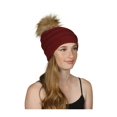 thumbnail image 1 of Gravity Threads Tuque à Pompons en Tricot Torsadé en Fausse Fourrure, Bourgogne, 1 of 2
