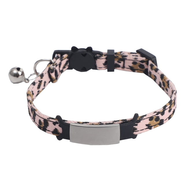 Polyester Cotton Leopard Pattern Cat Collar (British Style), Brown/Pink/Green, Adjustable Sizes, for 3+ Months Kittens to Adult Cats, With Bell