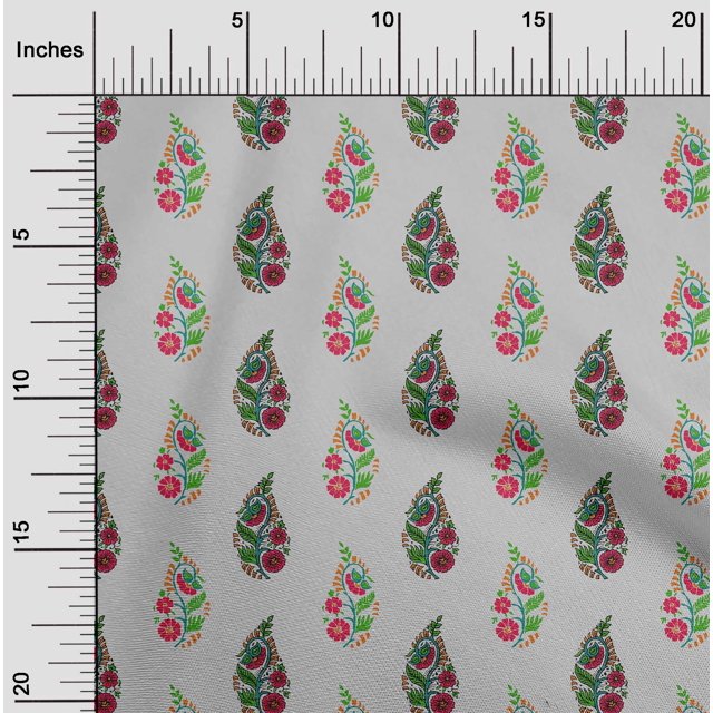 oneOone Viscose Jersey Fabric Leaves & Floral Block Printed Craft Fabric BTY 60 Inch Wide