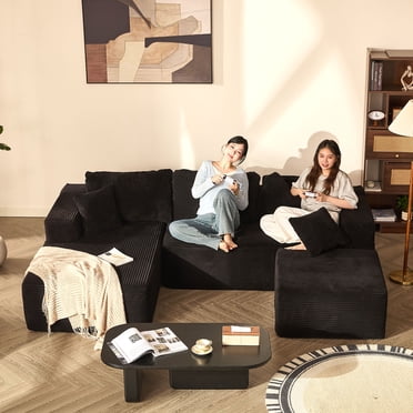 BIGSYY Canapé Modulaire en Velours Côtelé en Forme de L de 107 Pouces Gauche pour Adultes, Sans Armature, Assise Profonde, Sans Assemblage, Rose (2 Colis)