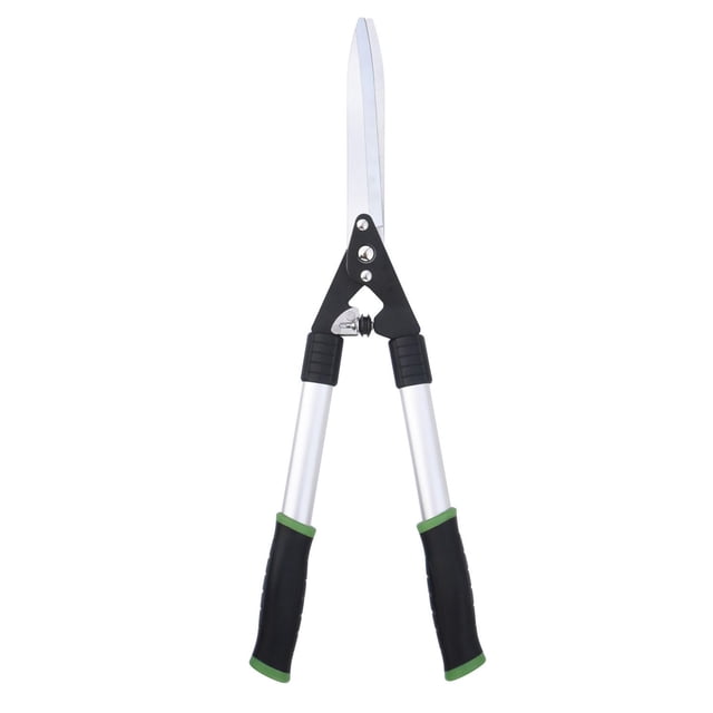 Expert Gardener 8" Steel Blade Hedge Shear with Aluminum Handles featuring 8-inch steel blades and lightweight aluminum handles with black ergonomic grips trimmed in green, ideal for pruning and shaping hedges, bushes, and topiaries with precision and comfort.