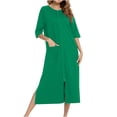 thumbnail image 1 of Erwazi Robe pour Femmes à Fermeture Éclair devant, Manches 3/4, Longue Robe de Chambre avec Poches, Tenue de Détente, 1 of 6