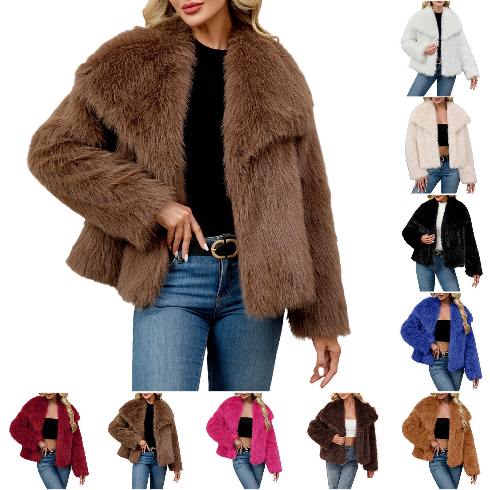 Lekwk Women's Faux Fur Jacket Casual Oversize Short Coat Stylish