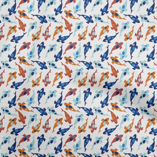 oneOone Rayon White Fabric Asian Japanese Koi Fish Sewing Craft Projects Fabric Prints By Yard 56 Inch Wide