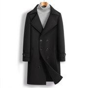 NTACZA Black Mens Jacket Wool Notched Lapel Trench Coat Double-Breasted Mid-Length Peacoat Winter Coats for Men,M