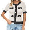 thumbnail image 1 of JGGSPWM Womens Short Sleeve Button Down Cardigans Sweater Cropped Lightweight Crew Neck Elegant Knit Tops with Pockets White XXL, 1 of 2