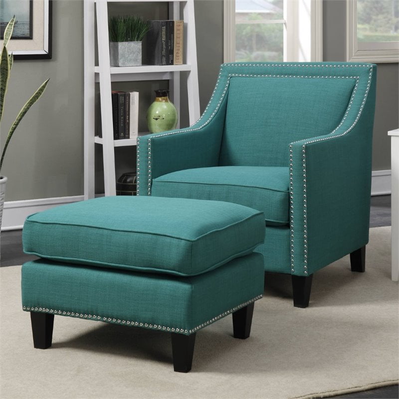 Picket House Furnishings Emery Chair WIth Ottoman in Teal