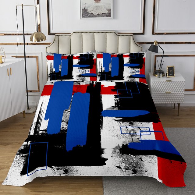 Erosebridal Ensemble de Couvre-Lit à Rayures Graffiti Abstrait Taille Jumeau Bleu Noir Rouge