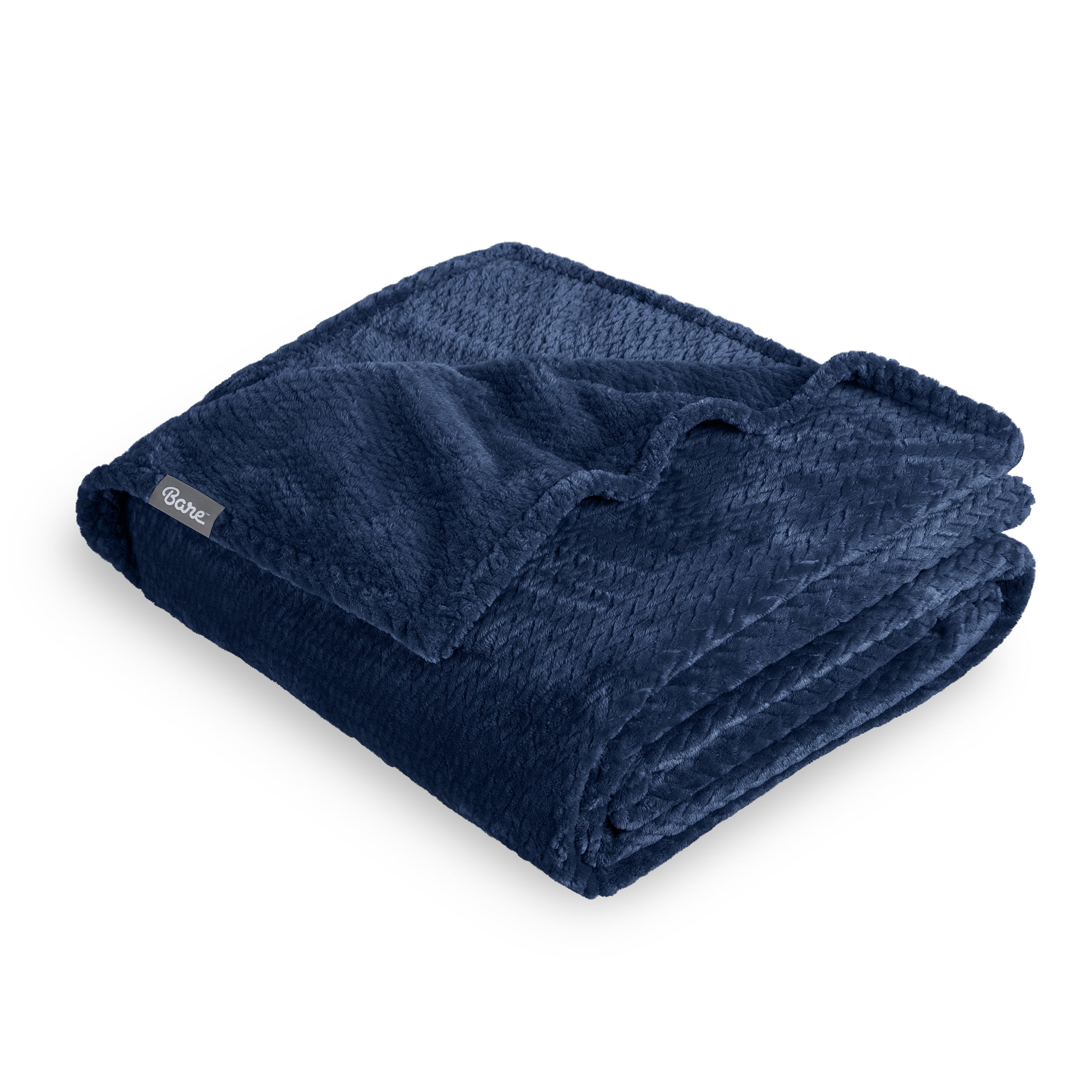 Bare Home Couverture Texturée en Molleton Microplush - 300 G/m2 - Micro-Polaire Duveteuse - Douce et Moelleuse - Lit Simple/simple TG, Bleu Foncé