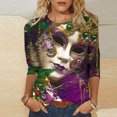 thumbnail image 2 of Penkiiy Blouse de Carnaval pour Femmes Mardi Gras Mode Imprimé Décontracté Col Rond Manches 3/4 T-shirt Blouse TG Multicolore, 2 of 5