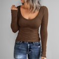 thumbnail image 2 of Women Long Sleeve Scoop Neck Ribbed Shirt - Fitted Knit Basic T-Shirts with Lightweight Breathable Fabric, 2 of 6