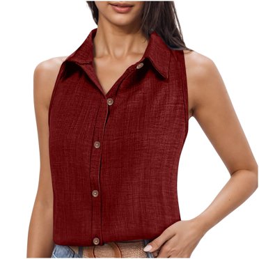 asjyhkr Womens Button down Tank Tops Sleeveless Lapel Collar Shirt Tanks Summer Work Business Casual Linen Shirt Blouses