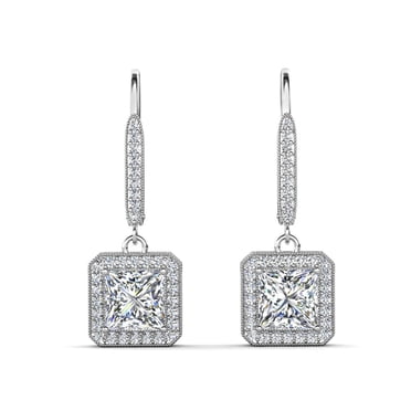 Cate & Chloe Ivy 18k White Gold Plated Dangle Earrings with Simulated Diamond Crystals for Women