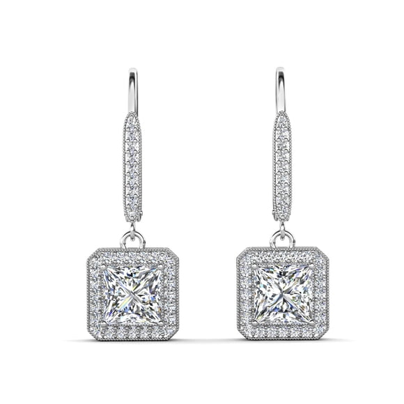 Cate & Chloe Ivy 18k White Gold Plated Dangle Earrings with Simulated Diamond Crystals for Women