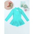 thumbnail image 4 of Hansber Girls Long Sleeves Sequins Mesh Patchwork Gymnastics Ballet Dance Dress Figure Ice Skating Mint Green 8, 4 of 5