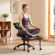 360° Swivel Ergonomic Cross Legged Office Chair with Lumbar Support, Wide Criss Cross Chair Meditation Chair with Wheels - Adjustable Height for ADHD Desk & Yoga, Kneeling Chair for Home