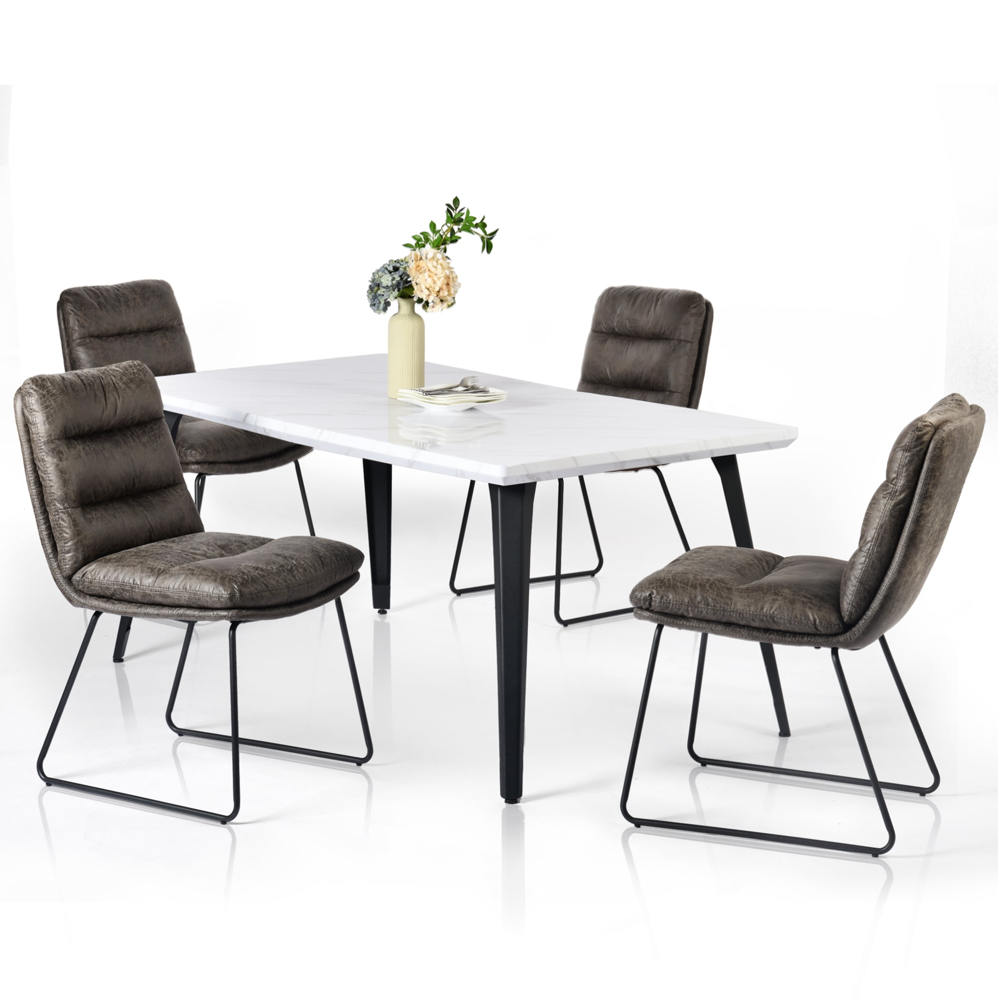 Homy Casa Set of 4 Upholstered Dining Chairs with Sled Metal Legs and Channel Tufted Seat for Kitchen Dining Room and Loft Spaces