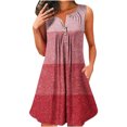 thumbnail image 1 of Dvkptbk Robe d'Été Décontractée pour Femme 2024 à Col Rond, Manches Courtes, à Blocs de Couleur, Robe de Plage Boutonnée, Ourlet Évasé, Fluide, Plissée, T-Shirt, Midi, Courte, 1 of 4