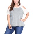 thumbnail image 2 of Agnes Orinda Women's Plus Size School College Contrast Short Sleeve Cold Shoulder Summer Blouse 1X Gray, 2 of 7