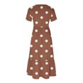 thumbnail image 4 of Tumotour Robe d'Été pour Femmes, Imprimée, Ample, Décontractée, à Manches Courtes, Col Ras du Cou, Ligne A, Évasée, Fluide, à Étages, Chemise, Maxi, Plage, Longue, 2025, Tenues Tendance avec Poches, 4 of 4