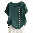 thumbnail image 2 of stanreset Blouse Linen Loose Short Sleeve Shirt Round Neck Woman Summer Top, Green, L, 2 of 5