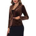 thumbnail image 4 of INSPIRE CHIC Veste Blazer en Velours Vintage pour Femme, Rentrée des Classes, Enseignante, Revers Cranté, Boutonnée devant, Veste de Travail, TG, Brun, 4 of 6