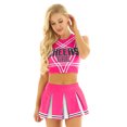 thumbnail image 2 of Aislor Ensemble Court de Pom-Pom Girl pour Femmes avec Mini Jupe Plissée Ensemble d'Uniforme de Cheerleading Rose Vif P, 2 of 7