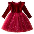 thumbnail image 1 of PMVFHDE Liquidation Robe de Fête pour Tout-Petit Robe d'Hiver à Manches Longues pour Fille Tout-Petit en Tulle Patchwork Robe de Fête Costume, Rouge, 3-4 Ans, 1 of 4