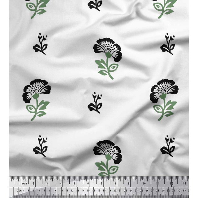 Soimoi Polyester Crepe Fabric Leaves & Floral Block Decor Fabric Printed Yard 52 Inch Wide