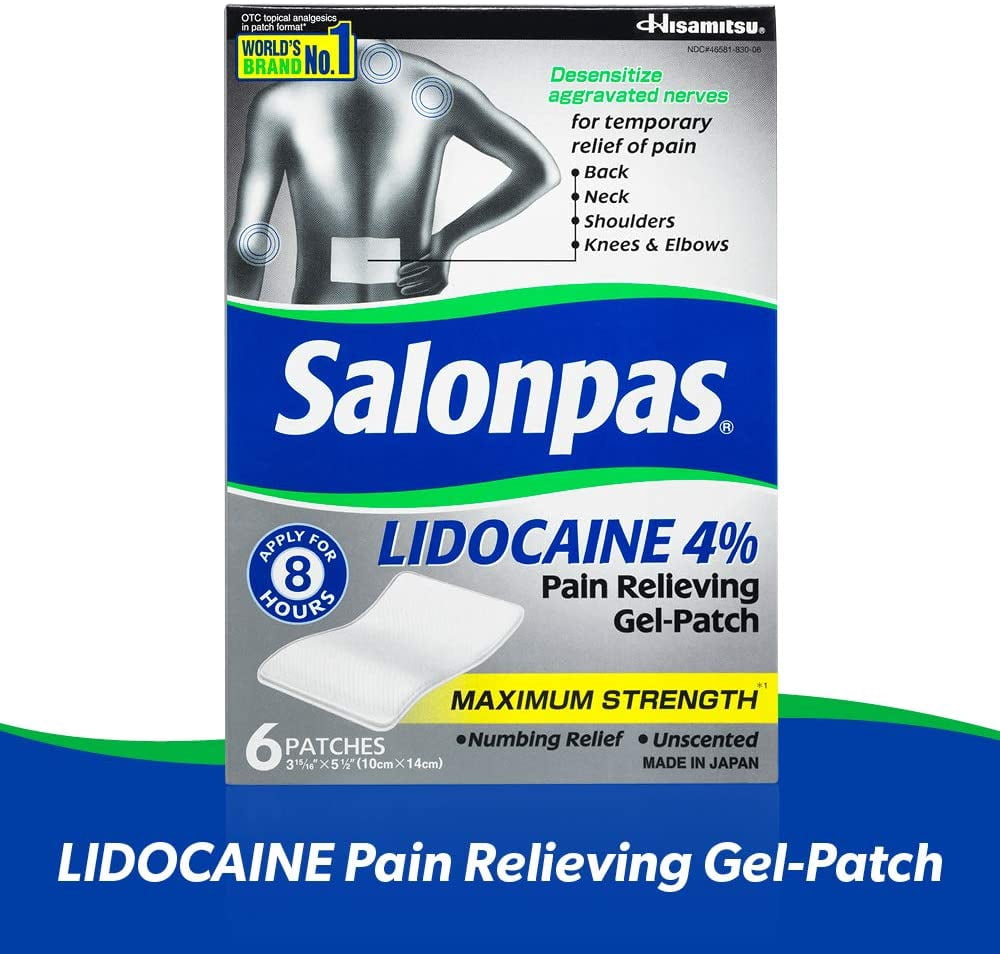 Salonpas Lidocaine Pain Relieving Gel-Patches Maximum Strength, 6 Each