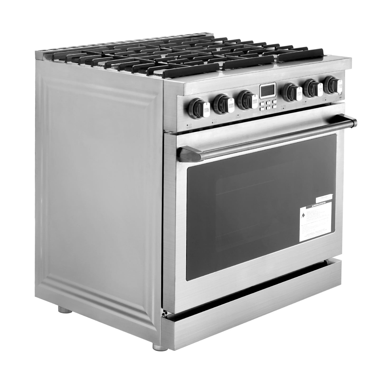 KFFKFF Gas Range Oven, 35.9 Inches Width, Freestanding Stainless Steel Stove and Oven with 6 Sealed Cooktop Burners, Easy Reach Racks, Halogen Light, 6.0 Cu. Ft. Capacity