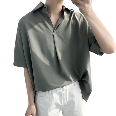 BOBOGOJP Mens Casual Button Down Chemises Casual Button Down Chemises à Manches Courtes avec Poche, Vert XL