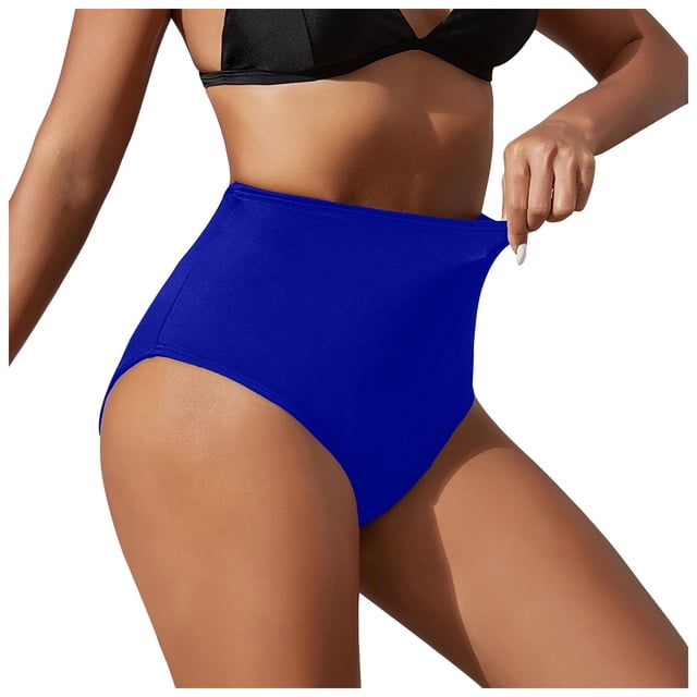 Women's Black High Waisted Bikini Bottoms Retro Basic Full Coverage Swimsuit Mid Waist Bathing Suit Bottom